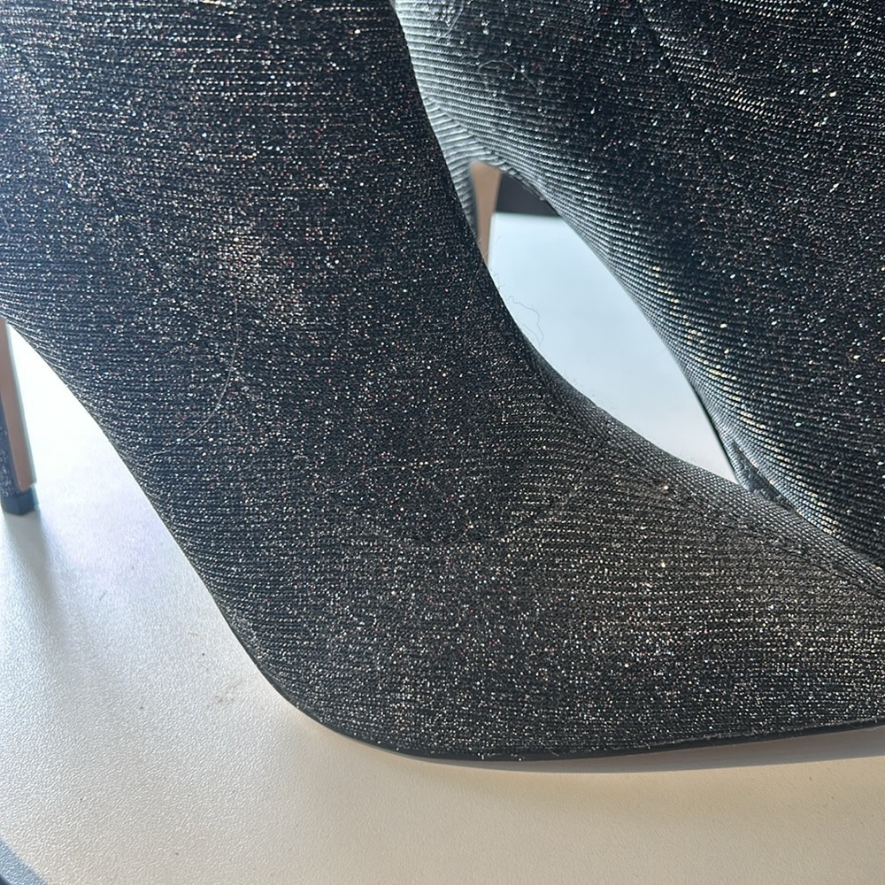 NWT Express Black Sparkle High Heel Sock Boots - Picture 3 of 7